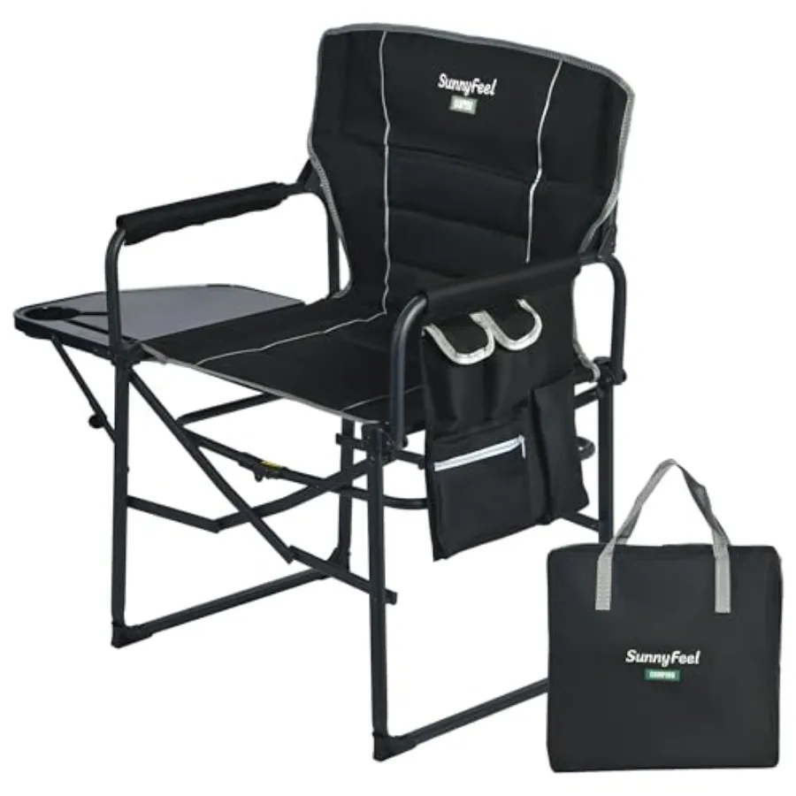 

Oversized Camping Directors Chair 1 Pack Portable Folding Lawn Chairs for Adults Heavy Duty with Side Table Beige Perfect for B