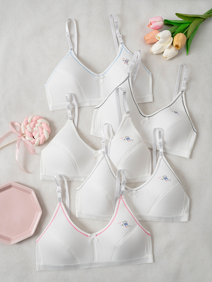  5 pcs cute girls' lingerie bras, all-over printed pattern, fashionable bras, comfortable and breathable underwear 