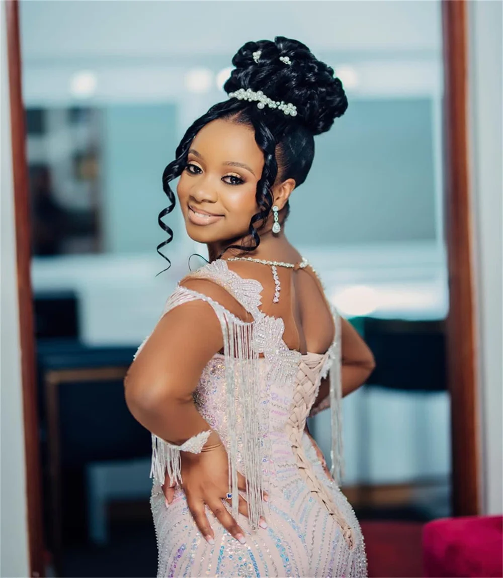 فساتين الزفاف الأفريقية حورية البحر شير الأورجانزا تكدرت Aso Ebi فساتين الزفاف النسائية للفتيات السود حسب الطلب