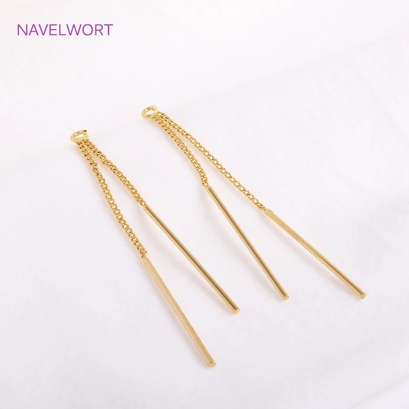 Trendy 14K Gold Plated Long Thin Chain Tassel Charms For Earring Making Materials,Brass Metal Thin Tassel Pendants Wholesale