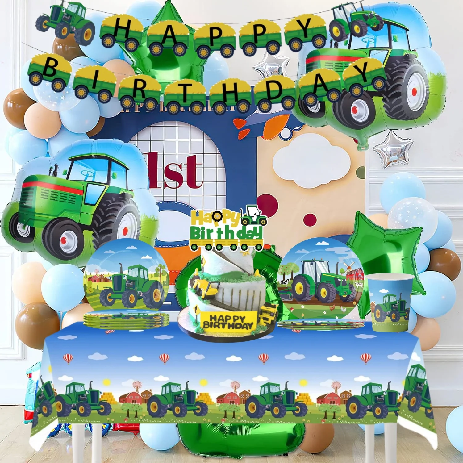 Green Farm Tractor Birthday Party Decor 20pepole Disposable Tableware Truck Tablecloth Plate Gift Bag Kids Gifts Party Supplies