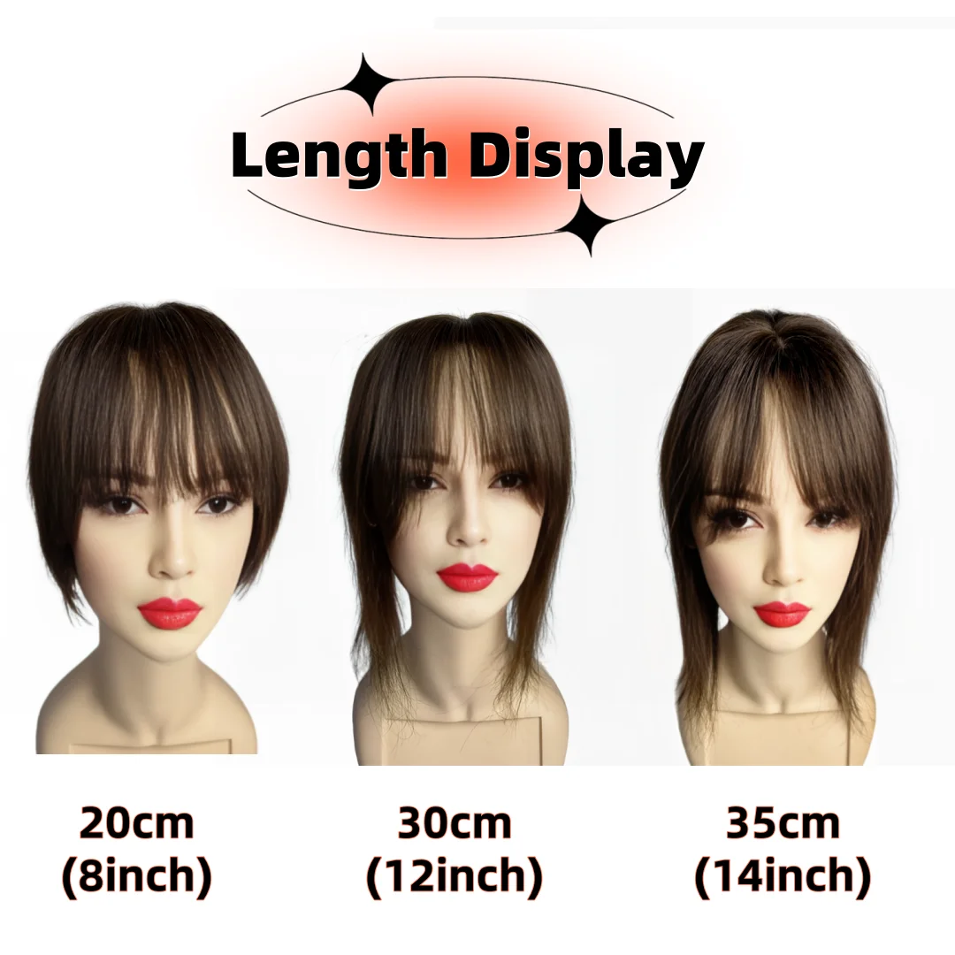 Adornos de cabello humano Natural de 12x14cm para mujeres con cabello adelgazante gris, pelucas de color marrón oscuro, 3 Clips en extensiones para uso diario