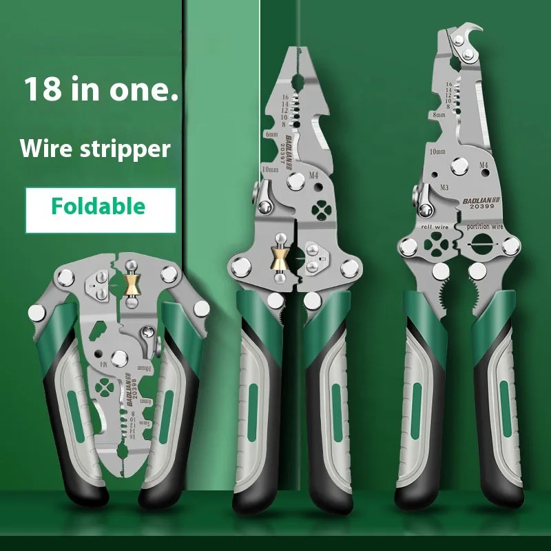 

New Design 18 in 1 Folding Wire Strippers Crimping Pliers Multi-Functional Pliers for Electricians and Home Repair Hand Tool