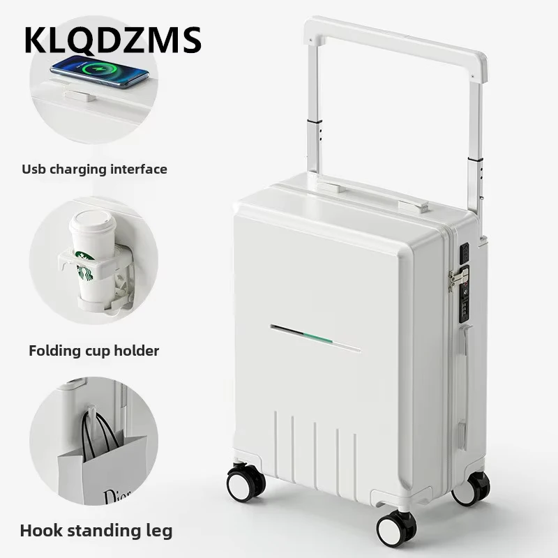 

KLQDZMS ABS+PC Suitcase Multifunctional Boarding Box USB Charging Trolley Case Women's 20"24inch with Wheels Rolling Luggage