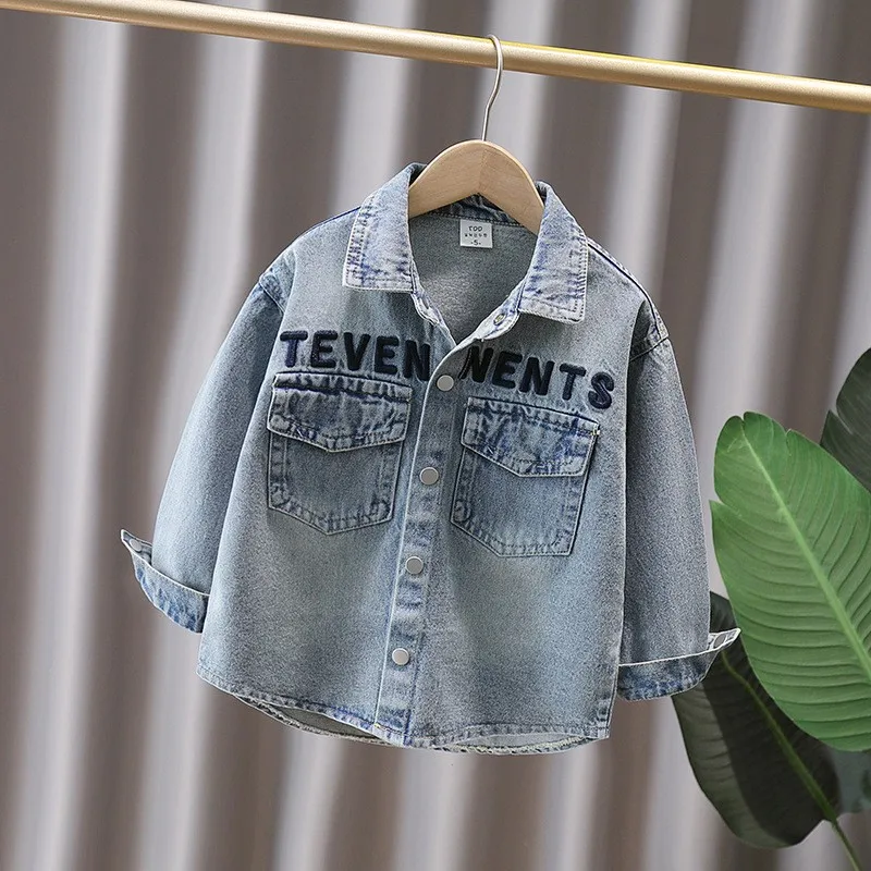 سترة أطفال ريترو y2k من قماش الدنيم مع حروف للأطفال الرضع في أمريكا ملابس الشارع العصرية معطف جينز للأطفال الصغار ملابس كاجوال