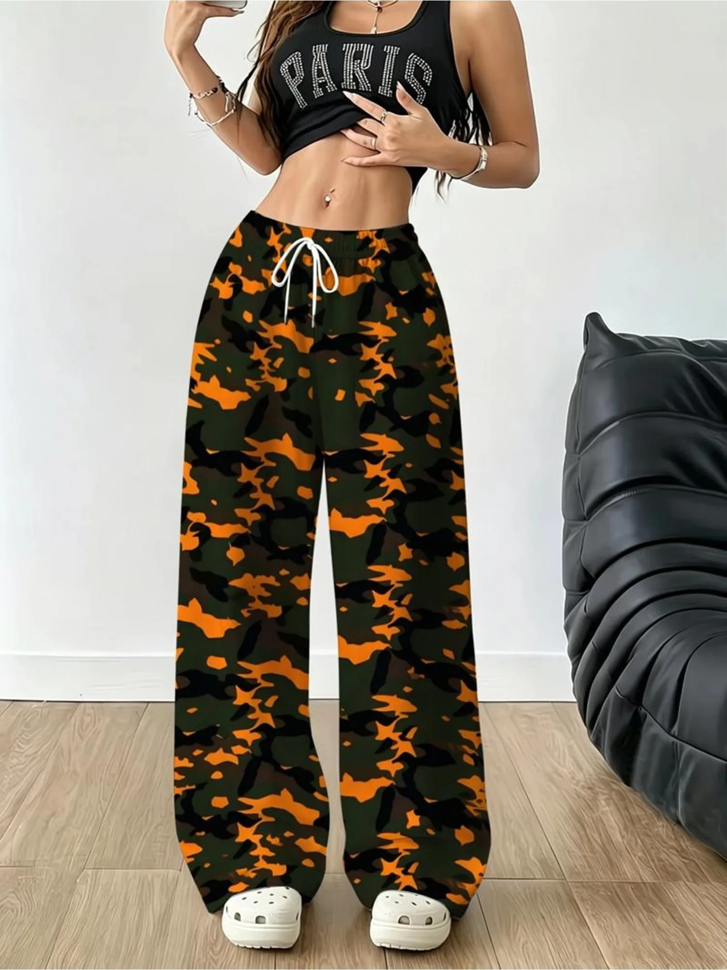 2026 new hot selling American retro color blocked camouflage autumn style wide pants loose casual wear for women and children