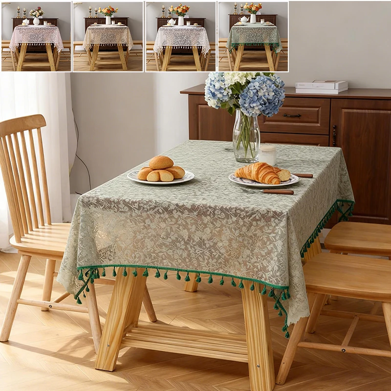 

1pc Elegant Lace Tablecloth with Floral Pattern Tassels Tablecloth,Rectangular Design Perfect for Christmas, Valentine'S Day