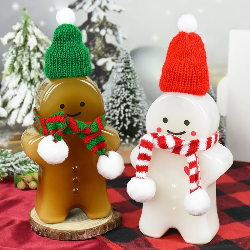 Cute Gingerbread Man Drinking Cup Portable Shaker Drink Bottle Plastic Transparent Bottle Milk Tea Sealed Bottle Christmas Gifts