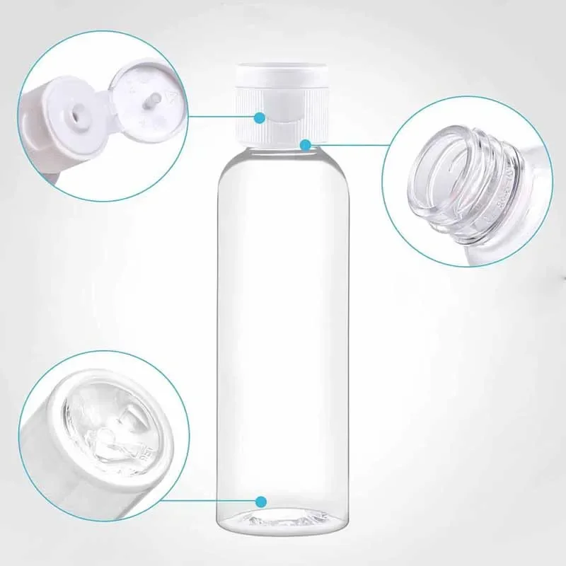 Garrafas PET de plástico transparente, Travel Sample Container com Flip Caps, Adequado para Líquidos, Shampoo, Loção, Condicionador, Vazio, 5ml-100ml, 10Pcs