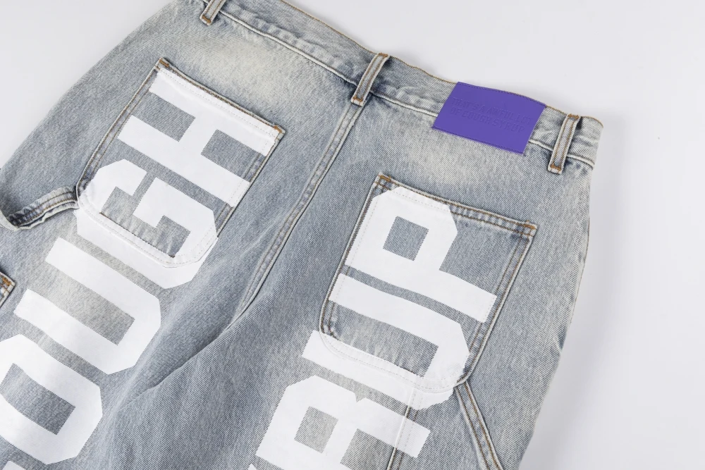 Męskie szorty jeansowe w stylu amerykańskim, markowe, z nadrukiem z diamentami, męskie spodnie codzienne.