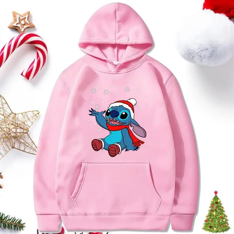 Suéter con estampado de Stitch de Disney para mujer, suéter con capucha Kawaii, ropa de calle, otoño e invierno, navidad