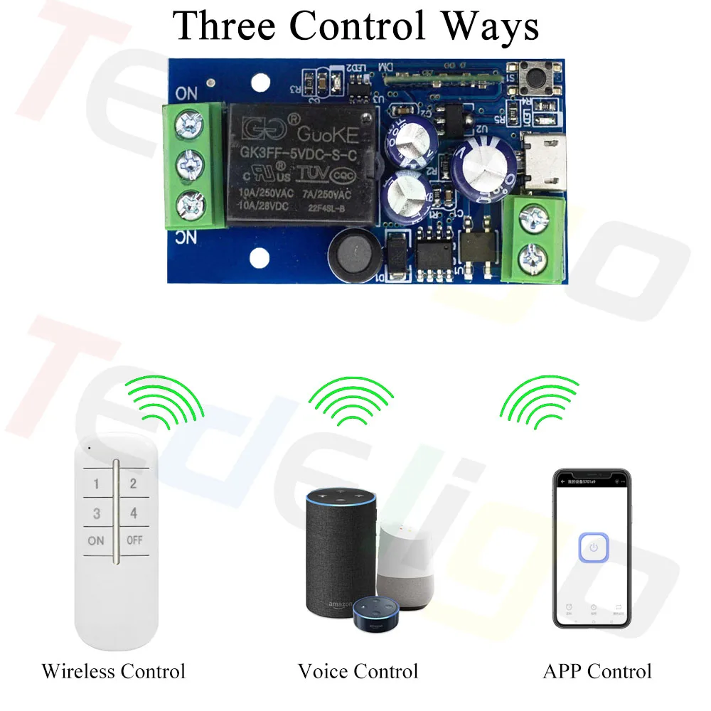 Tedeligo WiFi Ewelink Smart Switch 2.4Ghz Remote Controller USB 5V DC 12V 24V 48V Relay Receiver Timing Module,work with Alexa