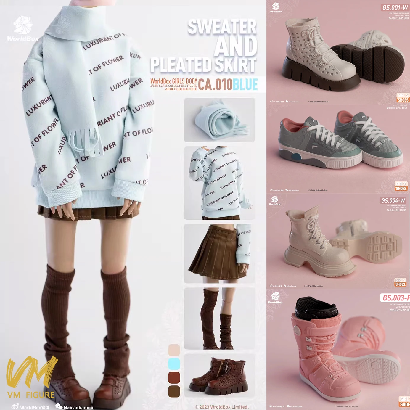 Worldbox CA010 gs001/2/3/4 1/6 Winter Girl Clothing Set Sweater Pleated Skirt Shoes Boots Fit 12'' Female Soldier Action Figure