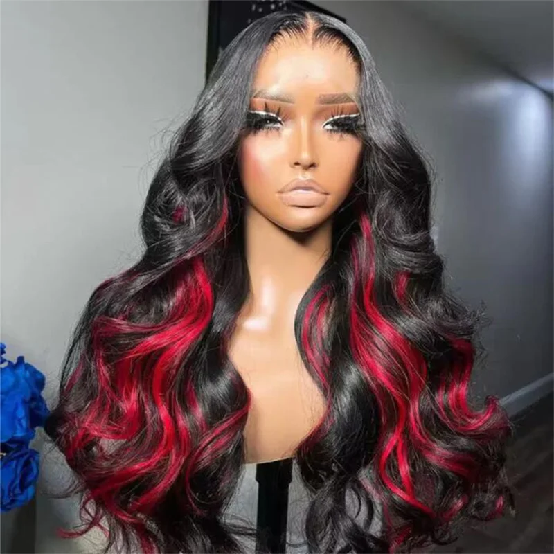 

Highlight Red Body Wave28'' 5x5 Silk Base Glueless Soft Jewish Human Hair Wig With Baby Hair HD Lace European Hair Preplucked