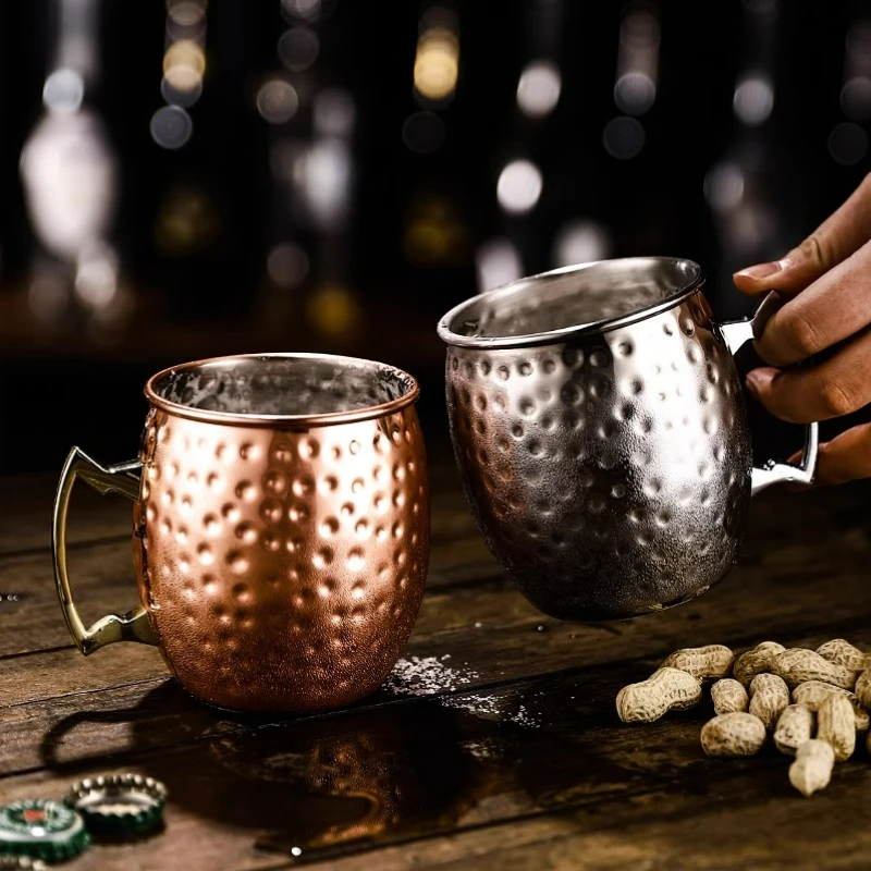 1Pc 550ml Moscow Mule Copper Mug Metal Mugs Cup Stainless Steel Beer Wine Mug Coffee Cups Drinkware Bar Accessories