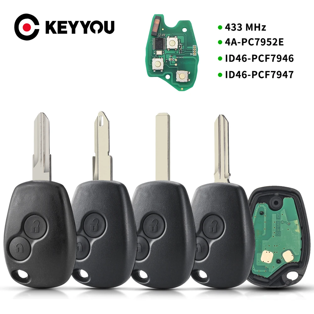 KEYYOU 433MHz 2 버튼 원격 키 Renault Duster Modus Clio 3 Twingo DACIA Logan Sandero Kangoo PCF7946 PCF7947 PCF7952 칩