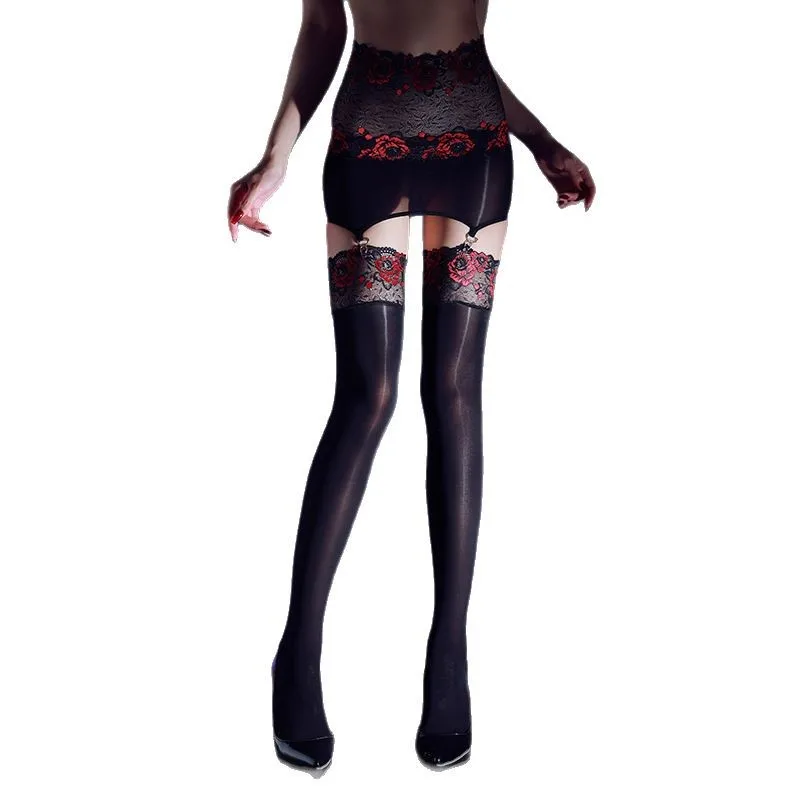 

Pantyhose Women With Wrapped Hip Skirts Garter Belt Lingerie Set Oil Shiny Elastic Stockings Transparent Tight High Socks