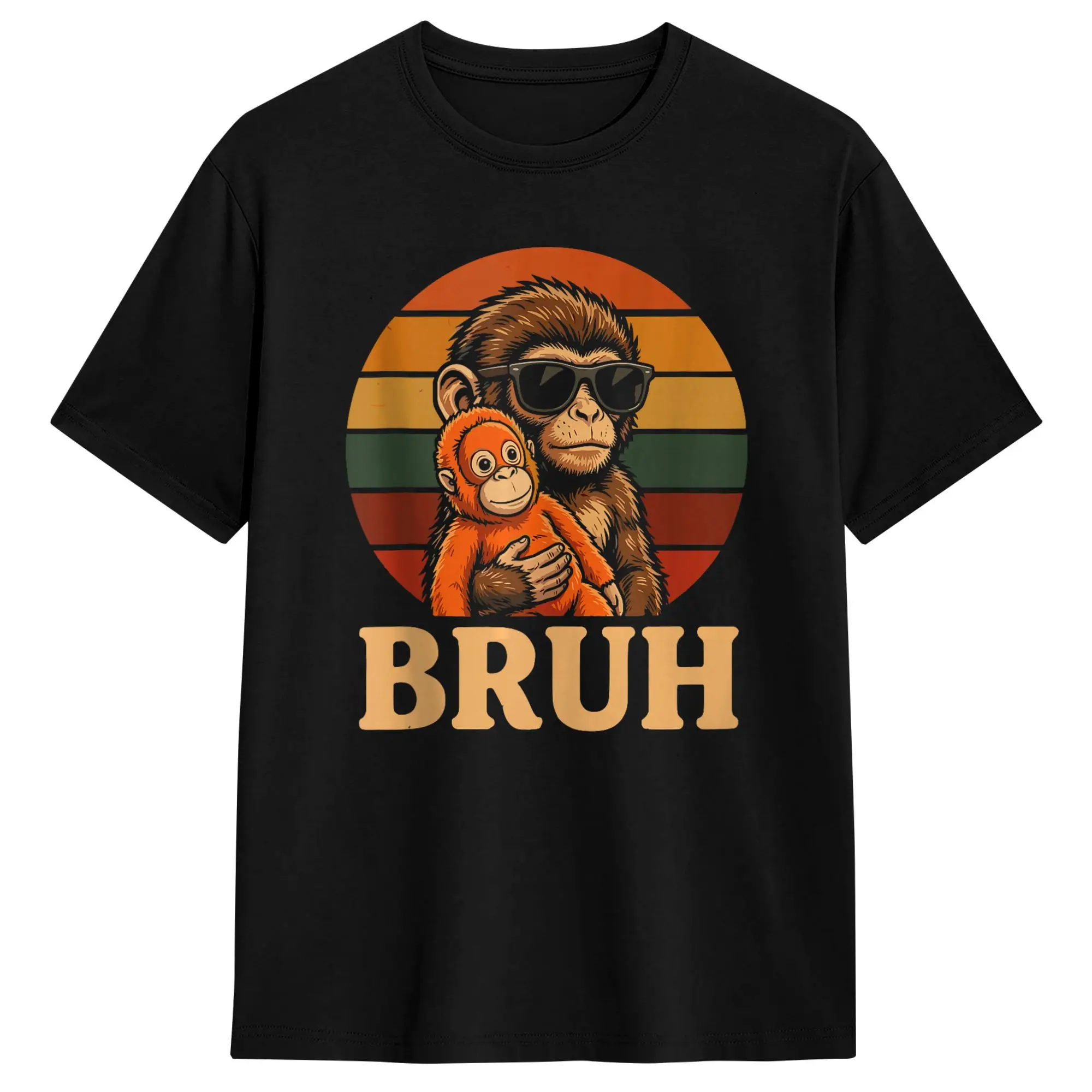 Men Punch Monkey Bruh Cool Sunset Retro Style T Shirt Cotton Clothes Funny Short Sleeve Crewneck Tees Graphic Printed T-Shirts