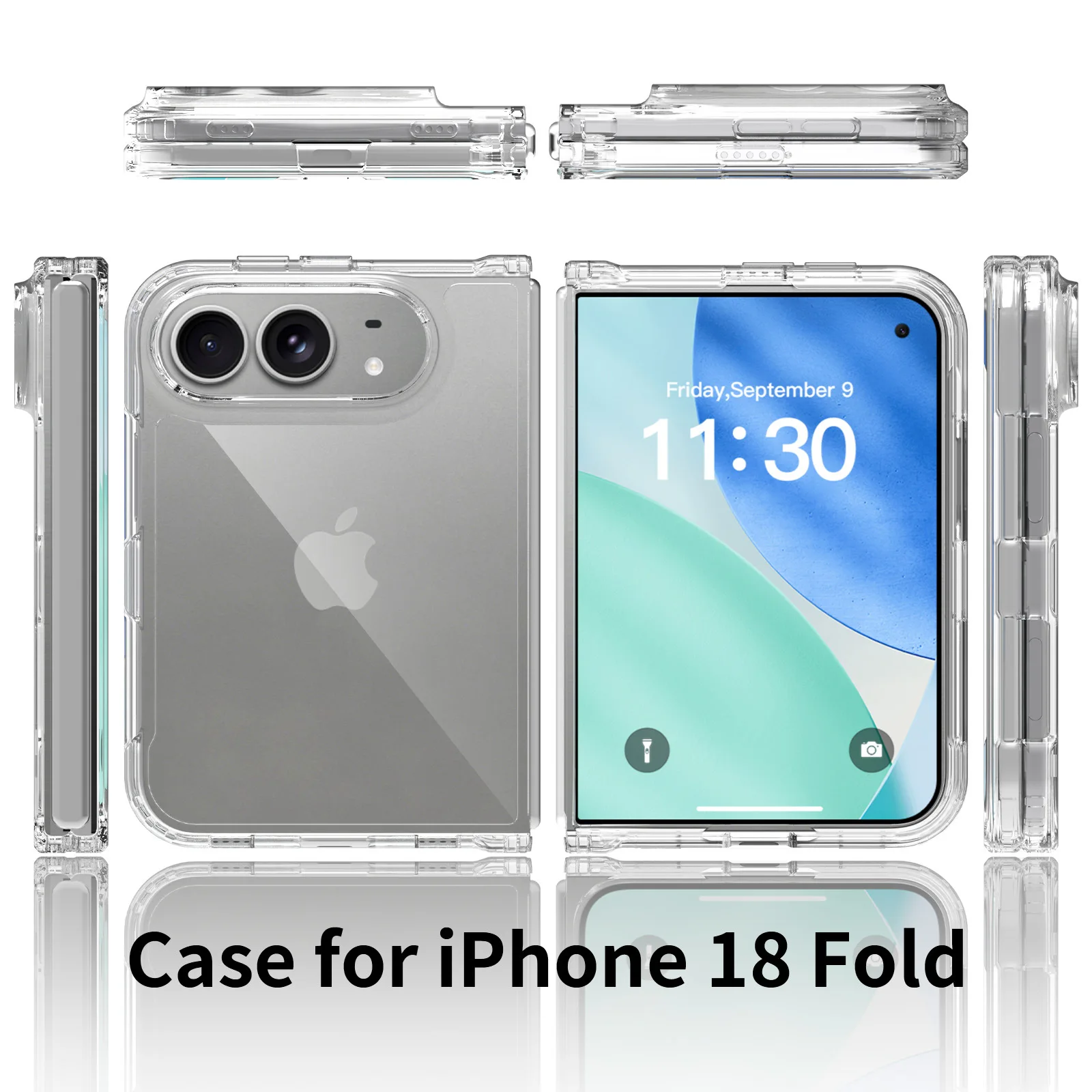Luxury Shockproof Transparent Case for iPhone Duo Ultra 18 Fold Ultra Slim Clear Soft Bumper Cases Full Body Protective Cover