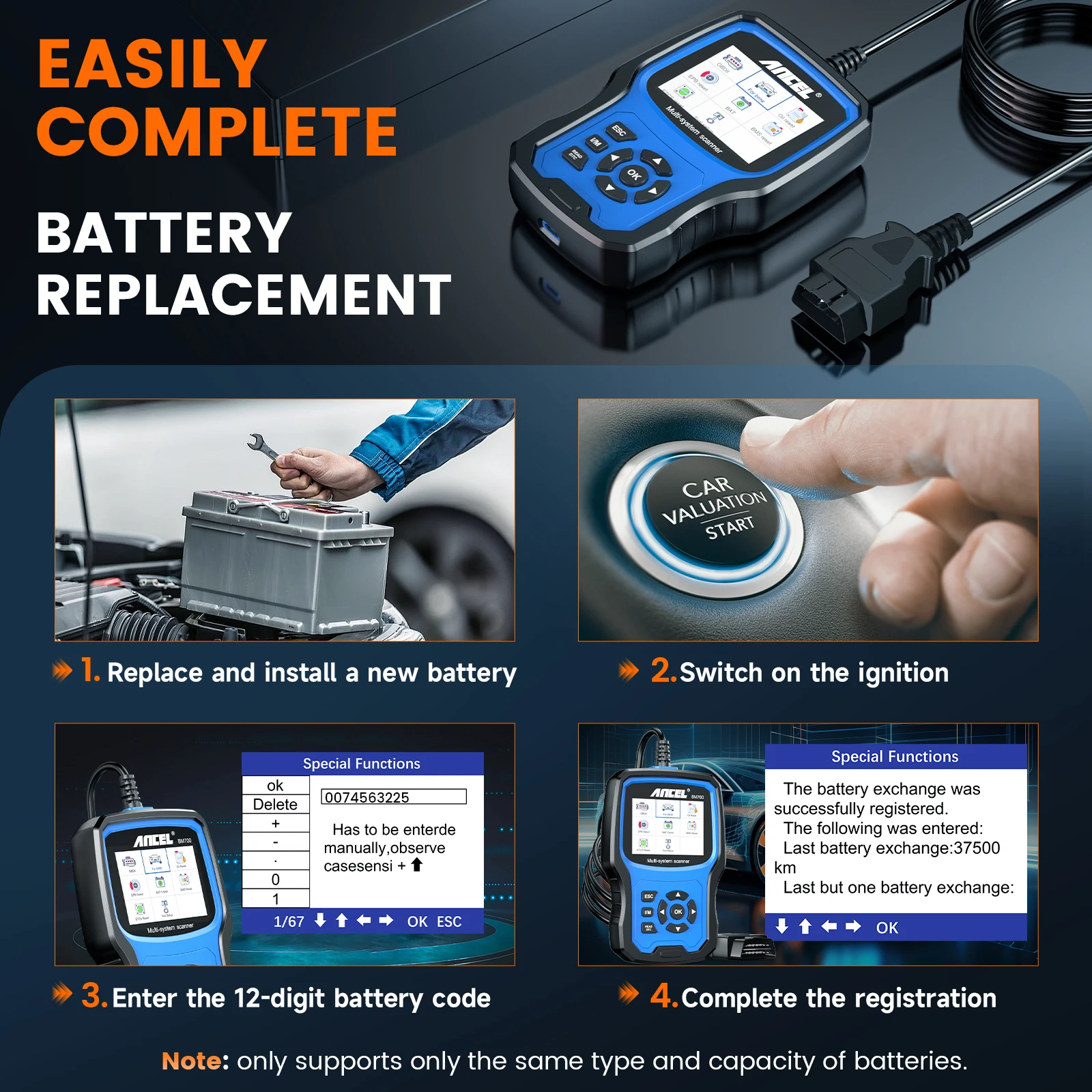 ANCEL BM700 Fit for BMW OBD2 Scanner Full System Diagnostic Scan Tool with All Reset Services Battery Registration Tool for BMW