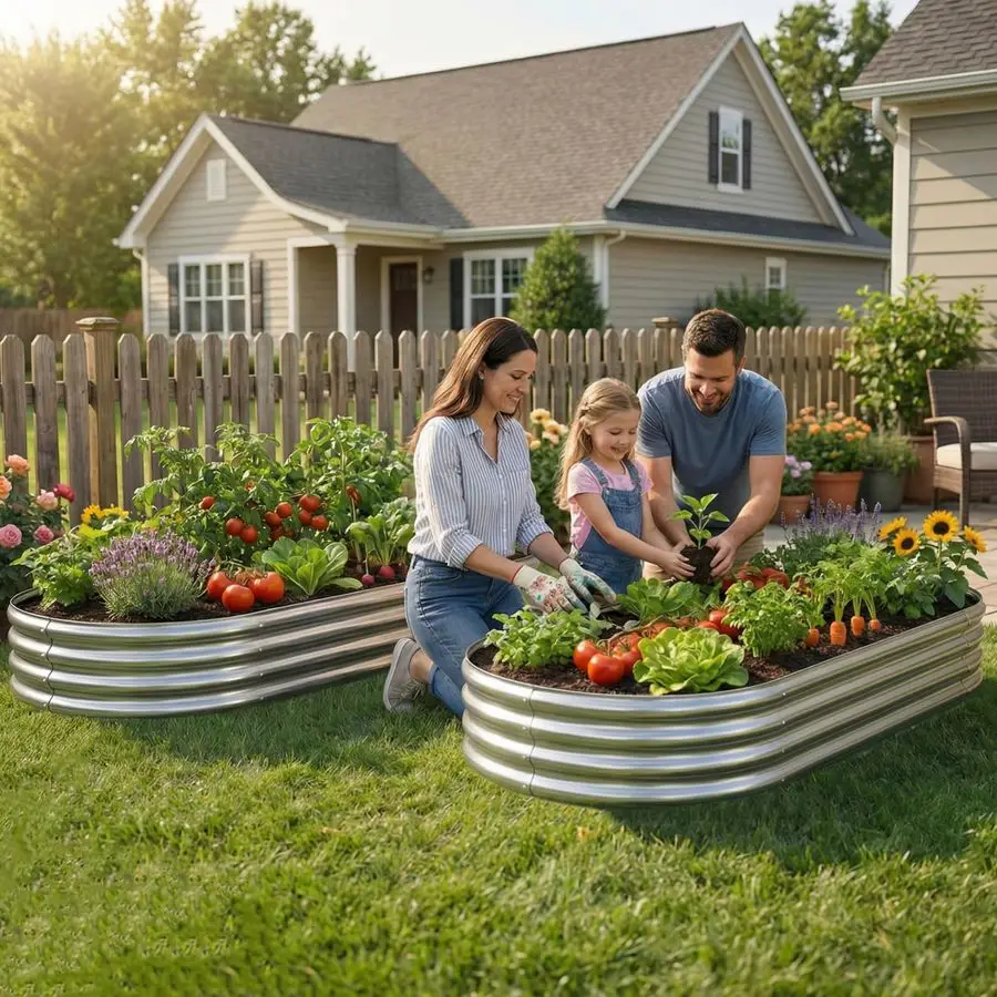 

Комплект из 2 оцинкованных овальных приподнятых грядок 4x2x1 фута, большие металлические ящики для растений, прочные и долговечные, для сада и улицы