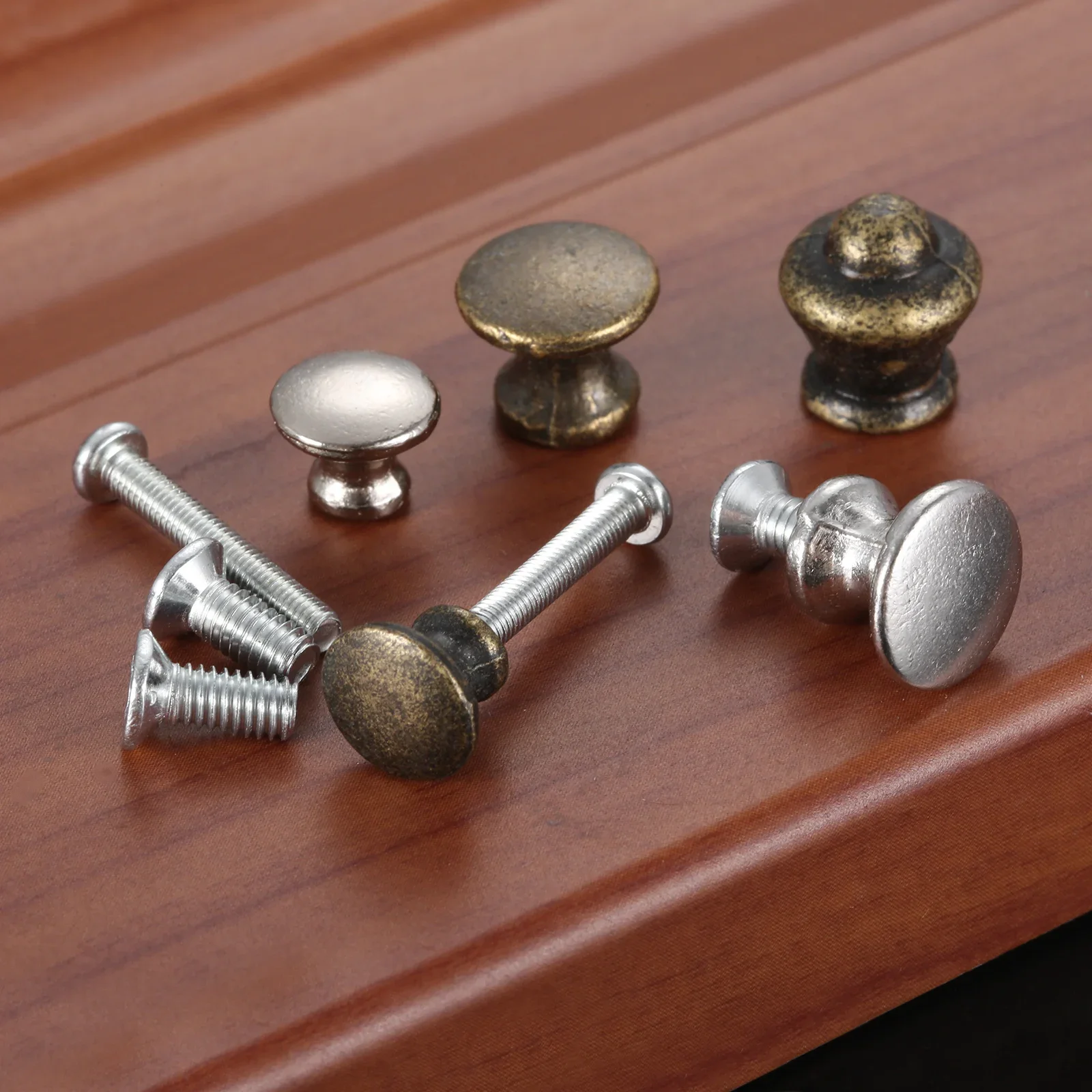 50pcs/set Metal Knob w/screw Round Multi-ridged Ring Pull Mini Handle 10/12mm Bronze/Silver Bulge Button Drawer Kitchen Cabinet
