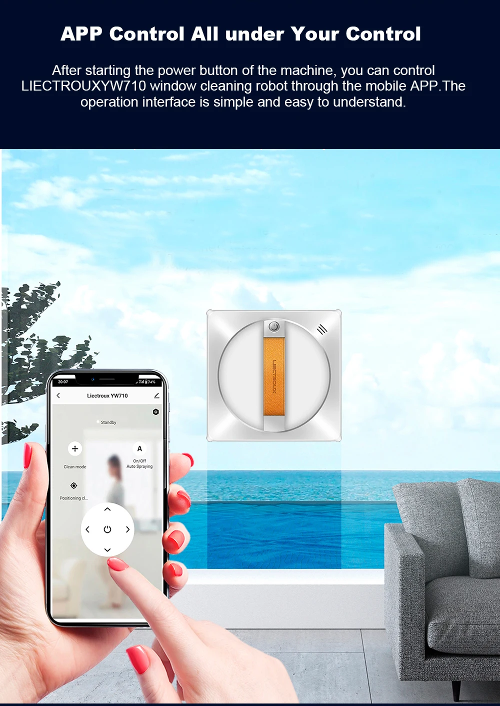 Fensterputzroboter Liectroux YW710, Doppelter Wassersprüher, Intelligente Reinigung, Starke Saugkraft, KI-Navigation, Randloses Arbeiten, App-Steuerung & Fernbedienung – Detail 16