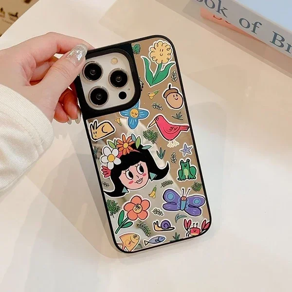 창의적인 환경 지구 거울 표면 맥세이프 블랙 테두리 휴대폰 케이스 커버, 아이폰 11, 12, 13, 14, 15, 16 프로 맥스 케이스