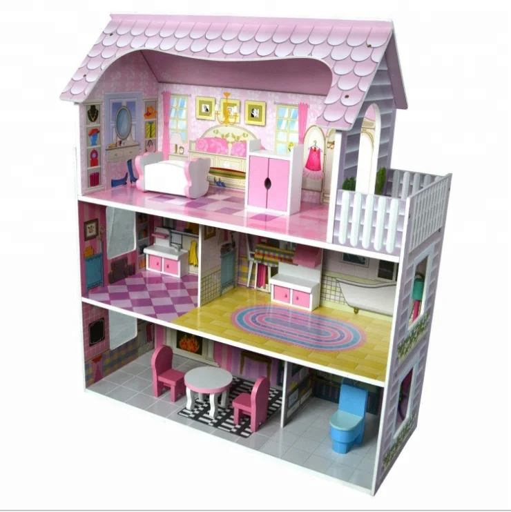 Toy Big Box Accessory Diy Pink Large Europe Three Floor Doll House