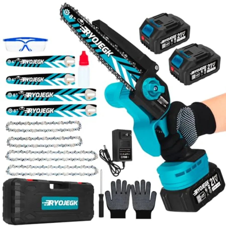 

8 and 6 Inch Brushless Mini Chainsaw2×4.0Ah Battery Tool-Free Installation Small Cordless Chain Saw with 4 Chain Guide Portable