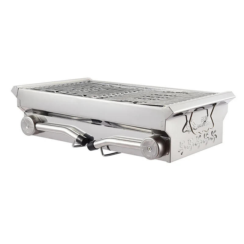 Household portable camping grill, folding smokeless stainless steel grill, coal