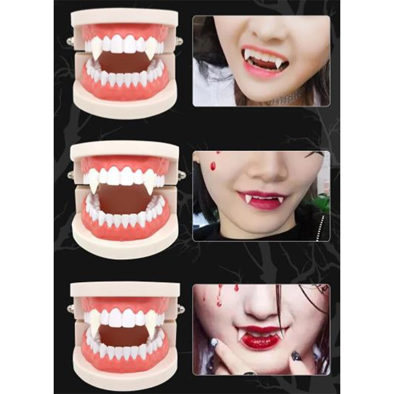 1 Pair False Teeth HalloweenStyle Resin Fangs Dentures Party Costume DIY Props Resin False Teeth Solid Glue Denture Adhesive