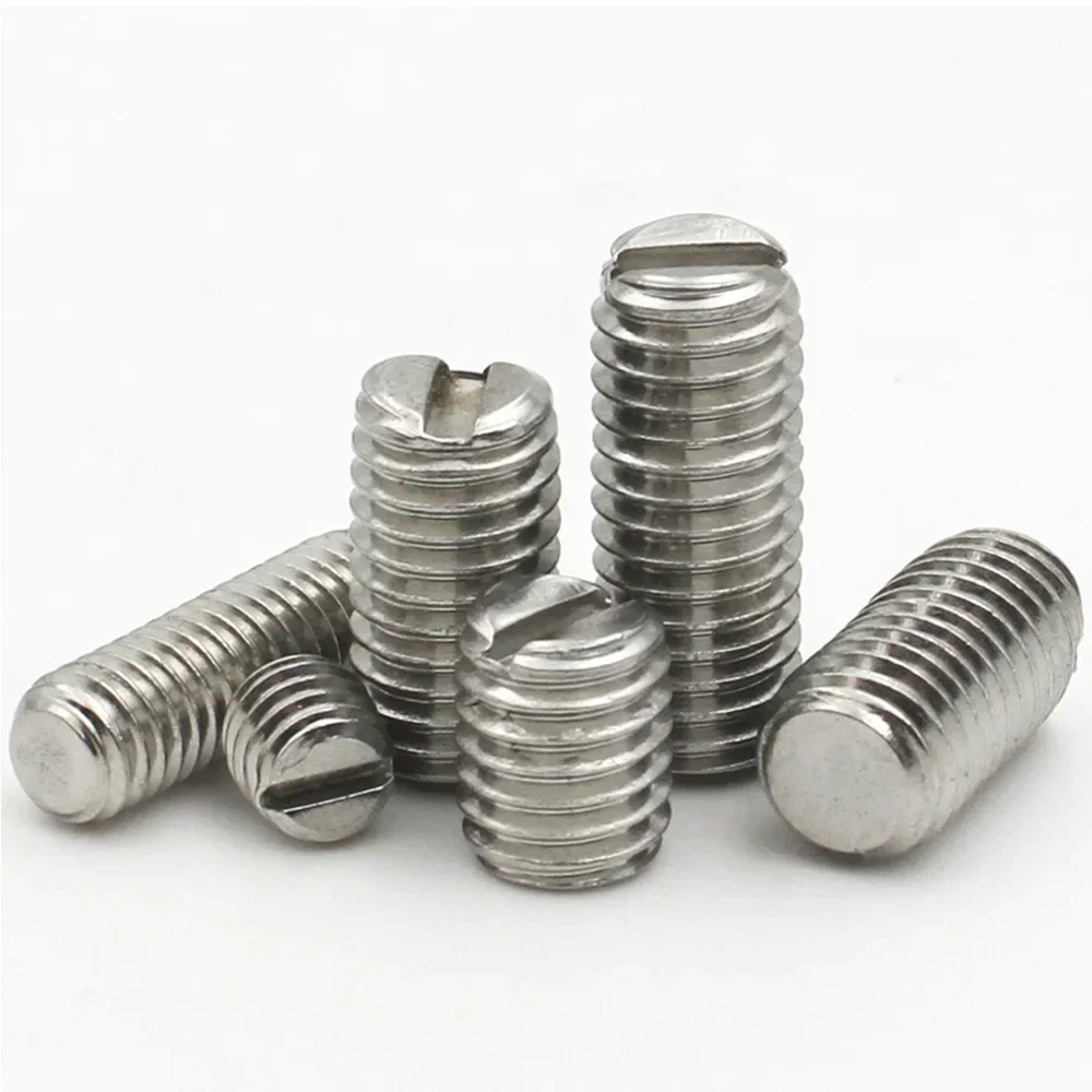 12-80pcs/lot 304 Stainless Steel M2 M2.5 M3 M4 M5 M6 M8 Slotted Head Set Screw Flat Point Set Grub Screw Headless Set Screws