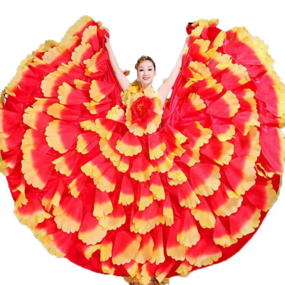 High Quality 180-360 Degree Big Swing Petal Skirt 3 Colors S M L XL Spanish Flamenco Dress Stage Costume