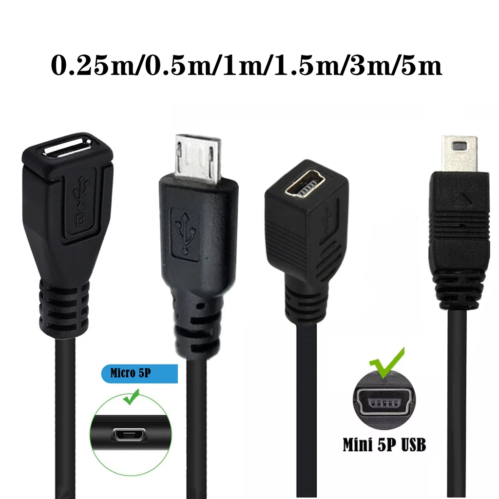 

USB 2.0 Mini Micro USB удлинитель между мужчинами и женщинами t-port Micro Mini 5-контактный общественный кабель для зарядки данных 0,5 м 3 м 5