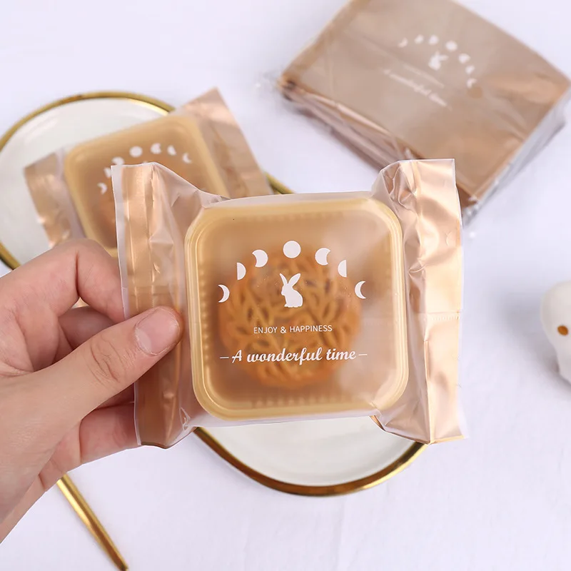 2022New 100 PCS Thick Mid-autumn Moon Cake Packaging Bag Gold Rabbit Mooncake Machine Sealed Plastic PE Package Pastry Wholesale