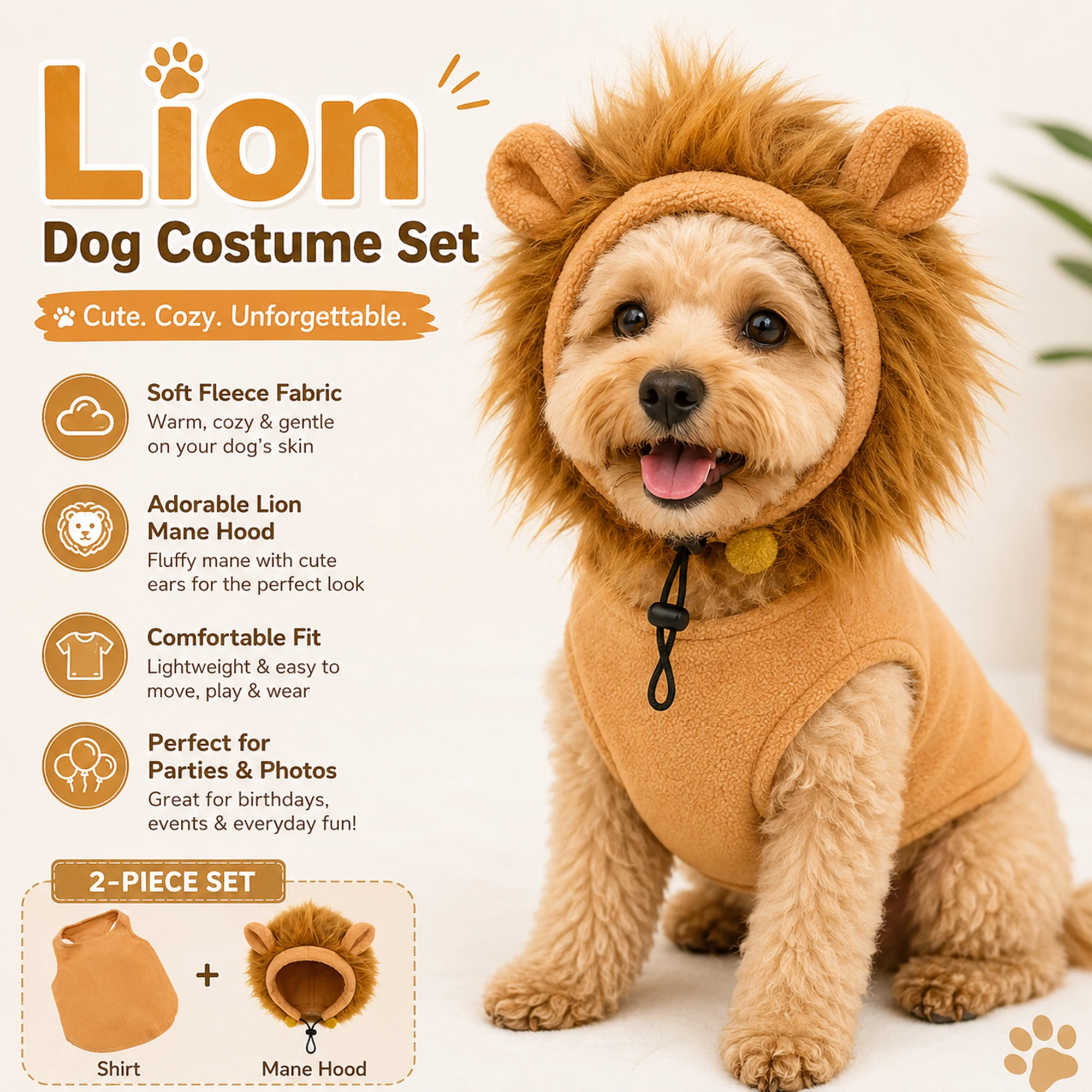Pet Headgear Walk The Dog Hood Vest Drawstring Design Ventilate Comfortable Lion Shaped Take Eye Catching Photos Dog Coat