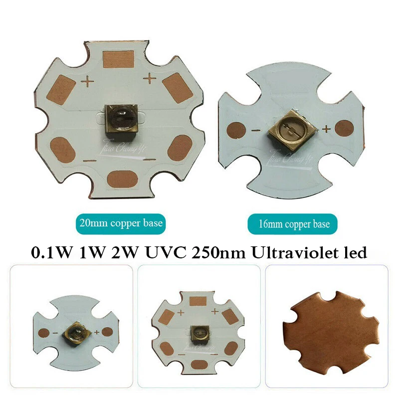 

250nm UVC LED 0.1W 1W 2W 3838 250nm 260nm 5-7V Ultra Violet Lamp with Copper PCB 1PCS