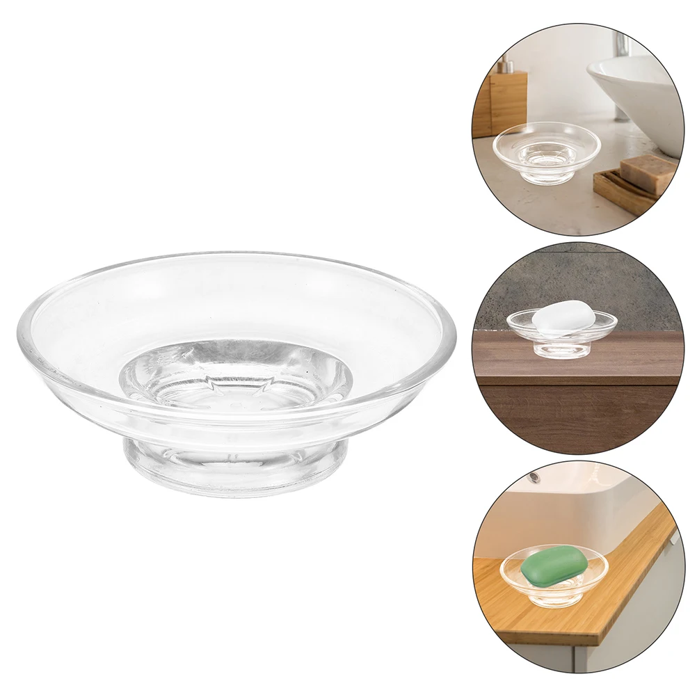 

1pc Clear Glass Soap Dish Round Frosted Soap Holder Tray Bathroom Sink Countertop Kitchen Sinks Non-Slip Base Easy Clean Bathtub