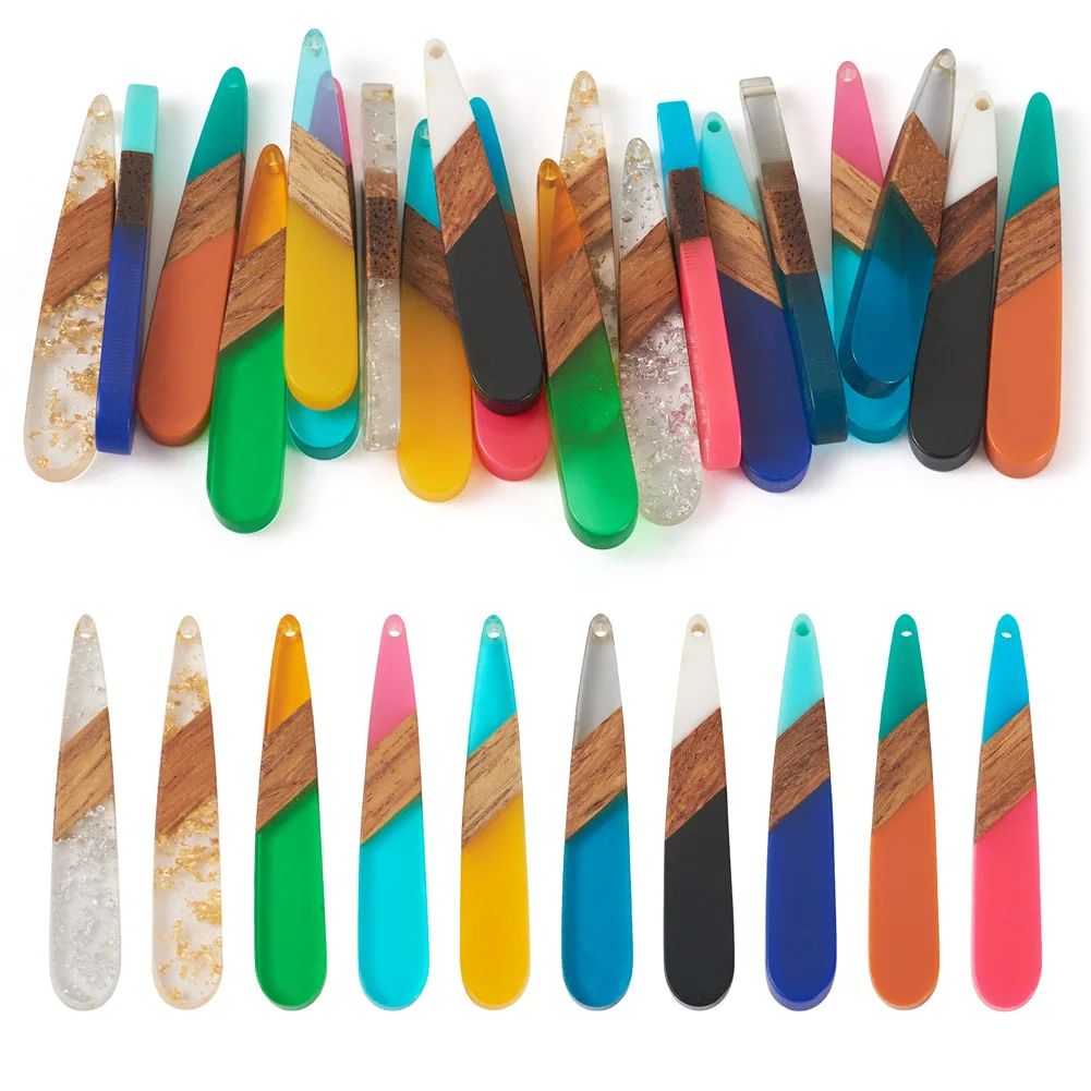 

1 Set Natural Wood Resin Pendant Bulk Strip Geometric Splicing Long Charms for Necklace Earrings DIY Jewelry Making