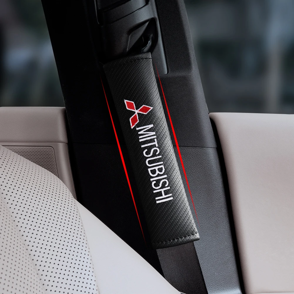 1/2pcs Car Seat Belt Cover Auto Carbon Fiber Safety Belts Shoulder Protection For Mitsubishi l200 Colt Evolution Mirage Cross