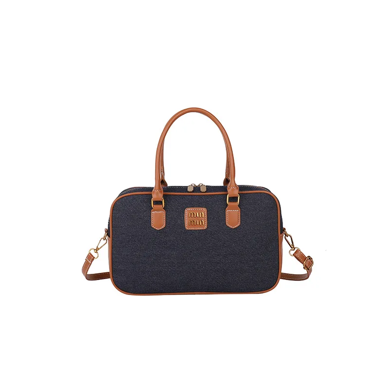 ‌ حقيبة بولينج من قماش الدنيم لخريف وشتاء 2025 للنساء، حقيبة كروس كلاسيكية مع كتلة ألوان، محفظة كلاسيكية كاجوال