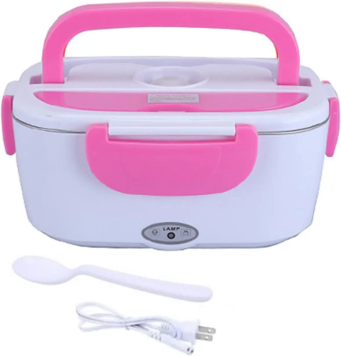 

Электрический ланч-бокс с подогревателем, портативный подогреватель еды для путешествий, розовый, включает ложку и вкладыш, вилка стандарта США 110 В