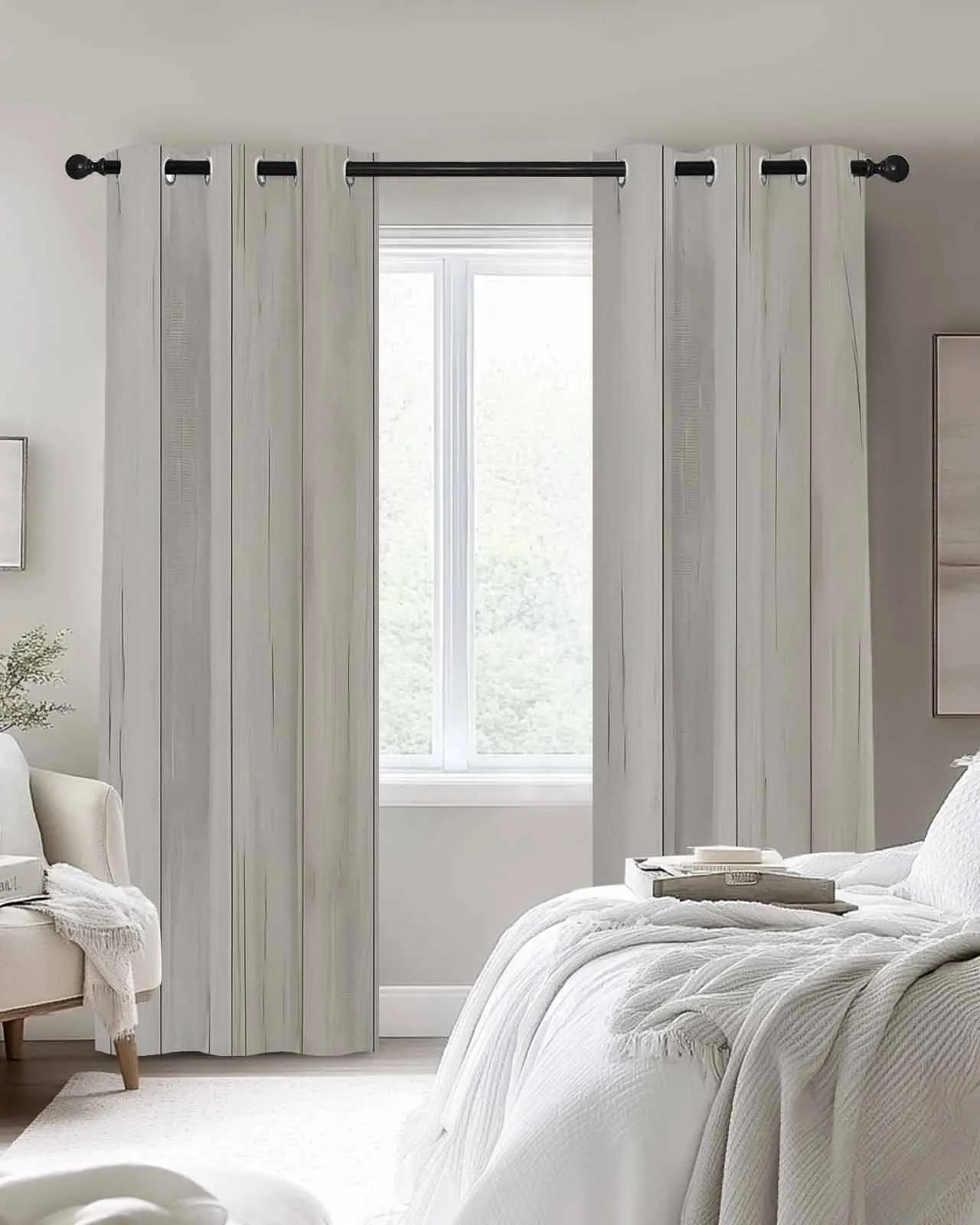 

Modern Window Curtains for Living Room White Distressed Wood Plank Curtains for Child Bedroom Kitchen Decor Blinds Drapes