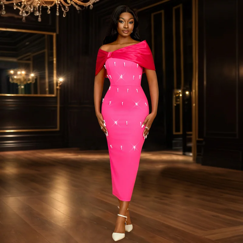 

Spring Summer Sweet and Spicy Style Bowknot Strapless Dress Party Cocktail Beaded Slip Dress