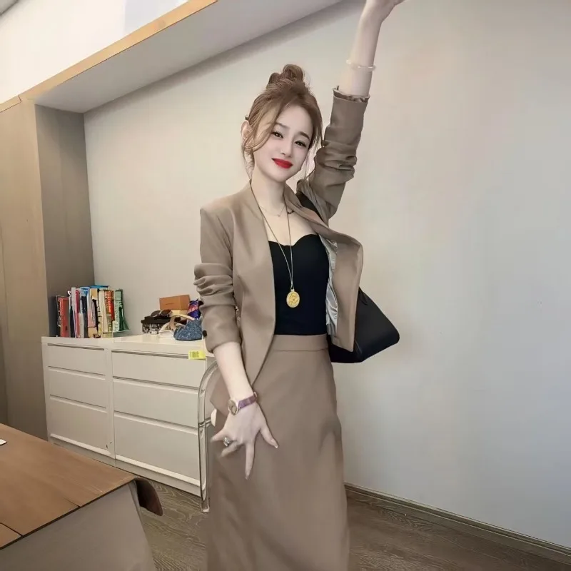 Neue Hohe Qualität Mode Herbst frauen Anzug Schlank Langarm Jacke + Elegante Rock Einfarbig Büro Dame Zwei stück Set