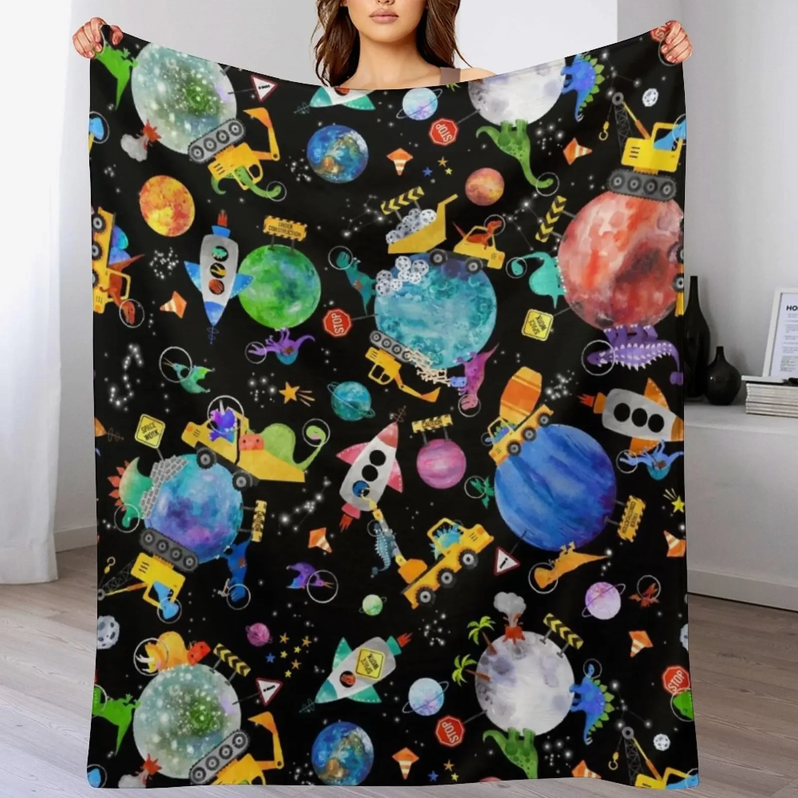 

Dinosaur Space Crew Galaxy Construction Throw Blanket Summer Beddings Decorative Sofa Moving Blankets