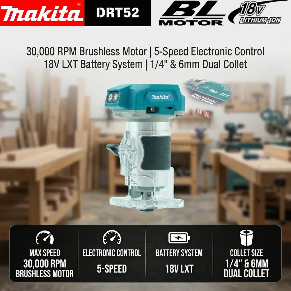 

Makita DRT52 Brushless Cordless Compact Router 30000RPM Variable Speed Woodworking Trimmer 1/4" 6mm For Makita 18V battery