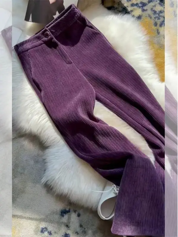 Purple Corduroy Pants Children's 2024 Autumn High Waist Slim Straight Leg Pants  pants women  streetwear women