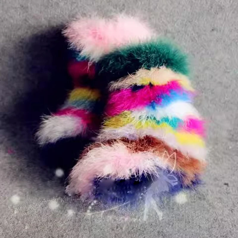 

Folk Style Colorful Ostrich Fur Snow Boots Round Toe Inner Wedge Incresing Sole Women Slip On Mixed Color Fur Winter Boots